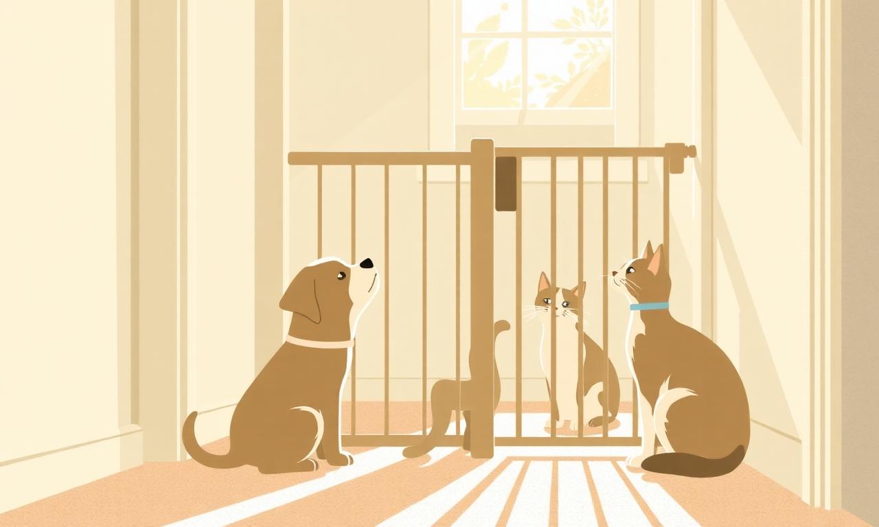 Introducing a foster pet to resident animals: a foster dog and resident cat meeting safely through a baby gate